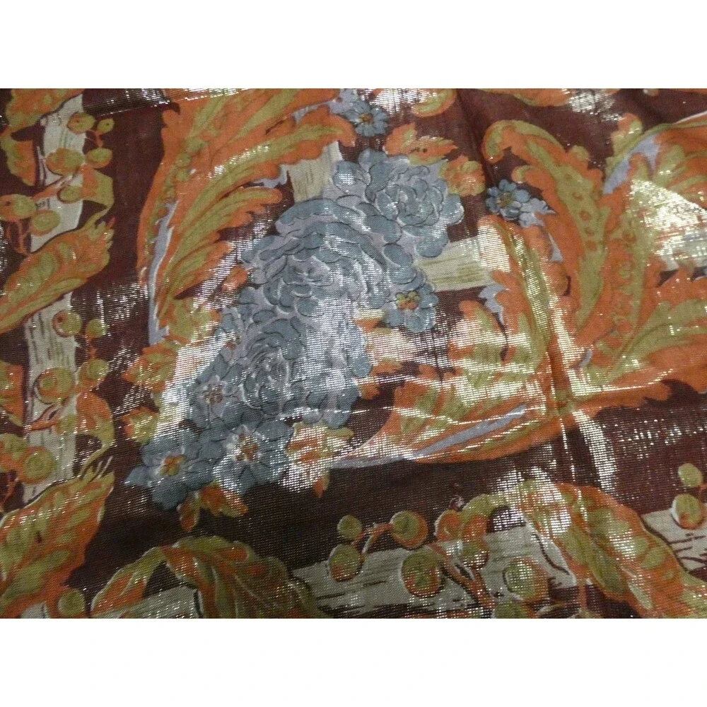 VTG Oscar de la Renta Accessory St Metallic Woven Floral Scarf Multicolor 44